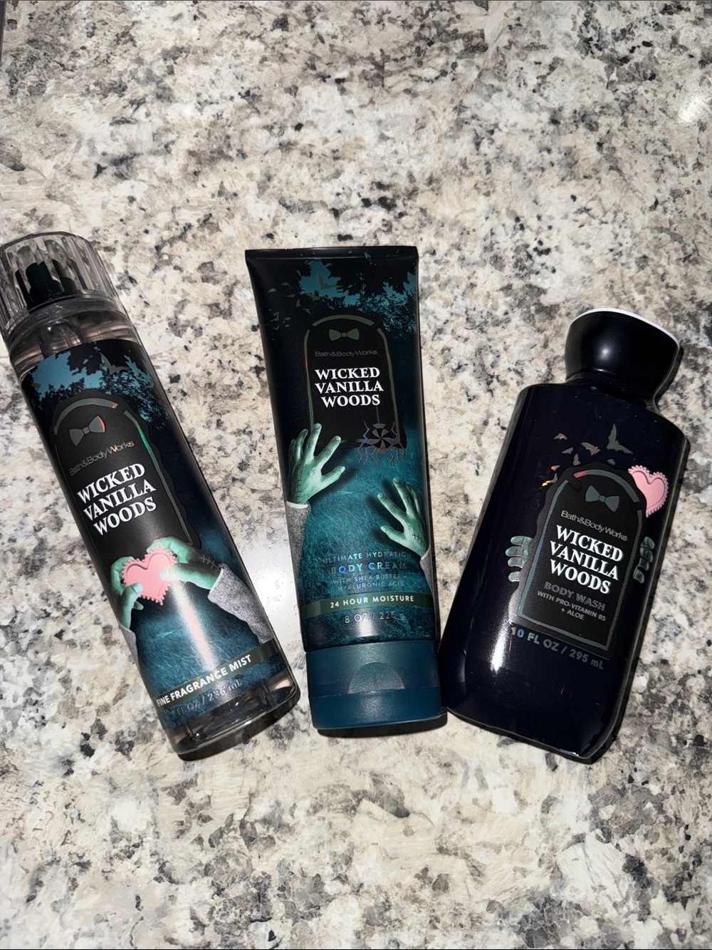 Bath & Body Works Wicked Vanilla Woods Body Wash & Care Trio - Dark Teal, Black